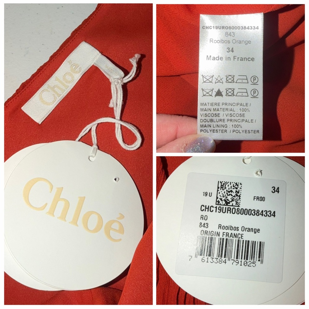 Chloé Orange Midi Dress Pleated Peplum 2 Cocktail Party Wedding Guest NWT 🟡 - Picture 14 of 15